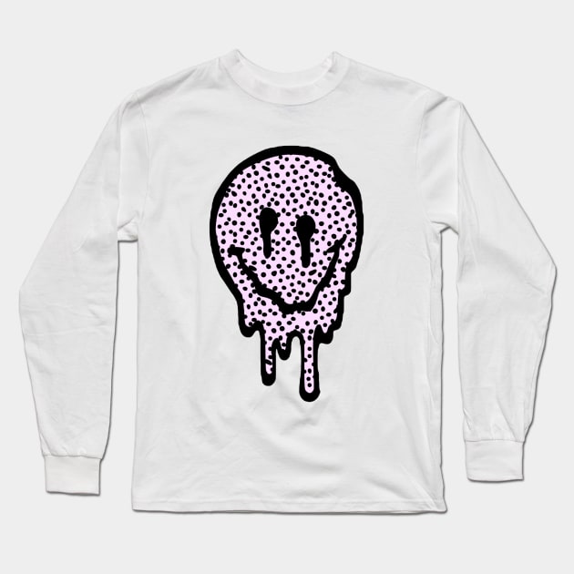 Pink Polka Dot Drippy Smiley Face Long Sleeve T-Shirt by lolsammy910